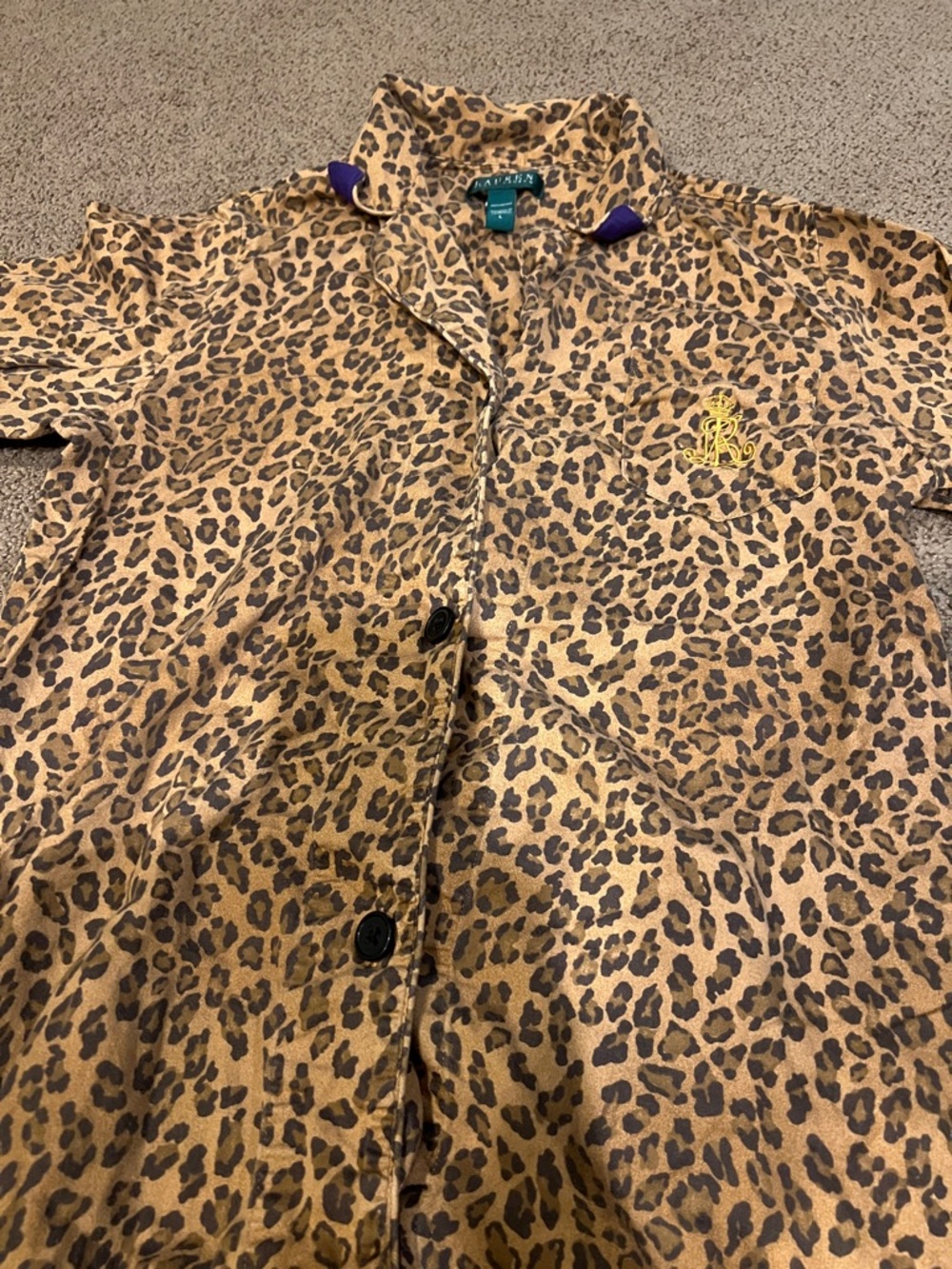 Ralph Lauren Brown Leopard Print Button-Up Sleep Shirt    Large EUC - Picture 2 of 7